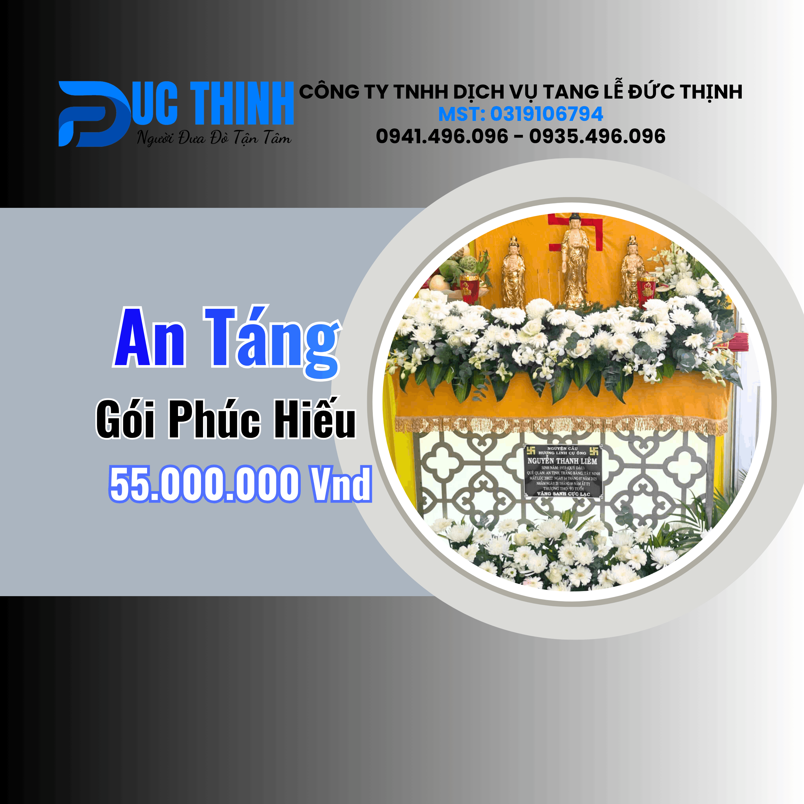 Gói An Táng Trọn Gói Phúc Hiếu – Giá 55.000.000đ – Phục Vụ Toàn TP.HCM – Đức Thịnh